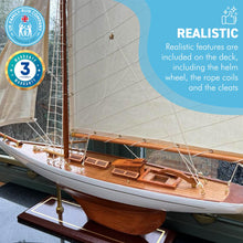 Load image into Gallery viewer, Fully Rigged Lulworth Model Yacht | 65cm (L) x 72cm (H) | Nautical ornament | sailboat model | Lulworth sailing ship model | Fully assembled model boat ready for display