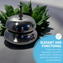 Load image into Gallery viewer, Silver Reception Desk Bell with silver base – Service Bell 12cm x 10cm for hotels & restaurants