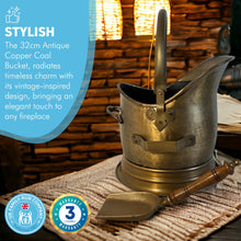 Load image into Gallery viewer, 28cm(h) Antique copper finish COAL BUCKET | scuttle | hod | BUILT IN 30CM SHOVEL | Fireside accessory | log store | fireplace