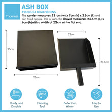 Load image into Gallery viewer, Black powder coated FIRESIDE METAL SQUARE ASH PAN CARRIER BOX AND SHOVEL SET |  Easy Cleaning of Ashes Ideal Fireplace Accessory for Indoor Log Burner & Open Fires