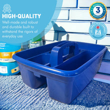 Load image into Gallery viewer, CLEANING CADDY WITH HANDLE | Portable shower caddy basket | Blue plastic organiser | Housekeeping caddy | Caddy organiser | Craft tote with 4 sections | 38cm (L) x 30cm (W) x 13cm (D)
