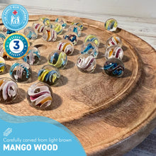 Load image into Gallery viewer, 30cm Diameter MANGO WOOD SOLITAIRE BOARD GAME with HELTER SKELTER GLASS MARBLES | |classic wooden solitaire game | strategy board game | family board game | games for one | board games