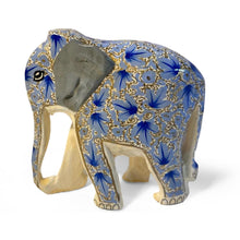 Load image into Gallery viewer, BLUE AND WHITE PAPER MACHE ELEPHANT ORNAMENT | Animal Decoration | Wildlife Sculpture | Paper Mache Animal | Blue and White | Home Decor | Elephants represent Good Luck