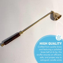 Load image into Gallery viewer, Brass Candle Snuffer 25cm long handle with wooden grip, safe wick extinguisher