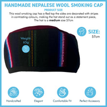 Load image into Gallery viewer, Handmade Nepalese Wool Red Smoking Cap, Lightweight, Stylish, with Traditional Tibetan Accents, Size 57cm, medium