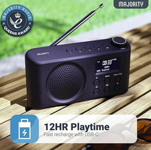 Load image into Gallery viewer, Majority Orwell Portable Bluetooth DAB, DAB+ Radio | Rechargeable Battery or USB-C Cable Powered | 12 Hour Playback, LED Display, Headphone Jack | Dual Alarm, FM, 40+ Presets | MAJORITY Orwell