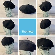 Load image into Gallery viewer, Black French Beret Hat | Classic wool hat | One size | French cap |  Fancy dress theme hat | Vintage French Beret solid colour | Unisex style ideal for men and women