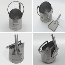 Load image into Gallery viewer, 𝗪𝗔𝗧𝗘𝗥𝗟𝗢𝗢 𝗦𝗧𝗬𝗟𝗘 𝗦𝗜𝗟𝗩𝗘𝗥 𝗙𝗜𝗡𝗜𝗦𝗛 𝗖𝗢𝗔𝗟 & 𝗔𝗦𝗛 𝗕𝗨𝗖𝗞𝗘𝗧 𝗪𝗜𝗧𝗛 𝗦𝗛𝗢𝗩𝗘𝗟 | H29cm x W22cm x D25cm | Heat-Resistant Metal Bucket for Fireplace | Log Burner or Stove | 𝗙𝗜𝗥𝗘𝗦𝗜𝗗𝗘 Accessory for Ash, Coal & Log Storage