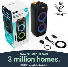 Load image into Gallery viewer, Portable Bluetooth Party Speaker | P300 | 8HR Battery, 300 WATTS | LED Light Display and 2.0 Sound | Karaoke Ready - Wired Microphone and Remote | USB and AUX Connections