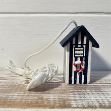 Load image into Gallery viewer, Dark Blue beach hut light pull | Nautical Theme Wooden Beach Hut Cord Pull Light Pulls