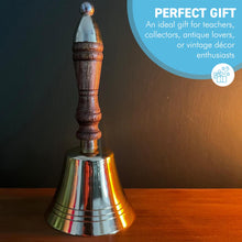 Load image into Gallery viewer, Elegant 18cm Aluminium Library Hand Bell with Antique Brass Finish and Wooden Handle