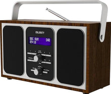 Load image into Gallery viewer, Majority Girton Radio, DAB, DAB+ Digital and FM, Portable, Battery and Mains Powered, Dual Alarm, 20 Preset Stations, 3.5mm Headphone Jack, Sleep Timer, Snooze, LCD Display – Walnut