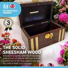 Load image into Gallery viewer, WOODEN TREASURE CHEST MONEYBOX WITH DECORATIVE INLAID BRASS |Piggy Bank | Wooden Treasure Chest | Wooden Chest | Pirates Chest | Vintage Money Box