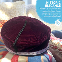 Load image into Gallery viewer, Size 56cm, small, Handmade Nepalese deep purple velvet Smoking Cap with traditional Tibetan design, lightweight, stylish design