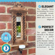 Load image into Gallery viewer, Wooden wall mirror with candle sconce | Wall mounted candle holder | Candle sconce decoration | Gothic kitchen living decoration | Hanging candle holder | 50cm x 18cm