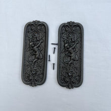Load image into Gallery viewer, Set of Two Antique style Rustic Cast Iron Door Push Plates with Ornate Cherub Design - Vintage Finger Plate Decor