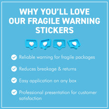 Load image into Gallery viewer, Three Rolls Premium Fragile Warning Stickers – Self-Adhesive “Fragile Handle with Care” Shipping Labels, 1000 Stickers per Roll, Bright Red & White, Waterproof & Tear-Resistant, for Boxes, Parcels & Packages