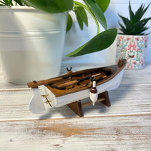Load image into Gallery viewer, WHITE HULL MODEL ROWING BOAT | Sailing | Yacht | Boats | Models | Sailing Nautical Gift | Sailing Ornaments | Boat on Stand | 14cm (L) x 5cm (H) x 5.5cm (W)