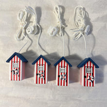 Load image into Gallery viewer, 4 x Red and white beach hut light pull | Nautical Theme Wooden Beach Hut Cord Pull Light Pulls