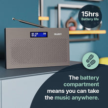 Load image into Gallery viewer, DAB, DAB+ Digital and FM radio | Battery and Mains Powered Portable Radio with 15 Hours Playback and LED Display | Majority Histon 2 Compact DAB Radio | Radio with Dual Alarm and 20 Preset | Black