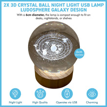 Load image into Gallery viewer, Set of Two 3D Crystal Ball Night Light USB Lamp with Ludosphere Galaxy Design – Elegant, Modern Illumination for Any Room