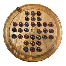 Load image into Gallery viewer, 30cm Diameter WOODEN SOLITAIRE BOARD GAME with FUNFAIR GLASS MARBLES | classic wooden solitaire game | strategy board game | family board game | games for one | board games