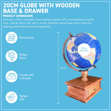 Load image into Gallery viewer, 20cm Globe with Wooden Base & Drawer - Rotating Vintage World Globe, Educational Geographic Desktop Accessory