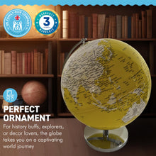 Load image into Gallery viewer, YELLOW WORLD GLOBE | Globes of the world | World globe for adults | Earth globe | Desk ornament | Explorers gift | World globe | 25cm (D) x 25cm (W) x 30 cm (H)