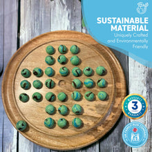 Load image into Gallery viewer, 30cm Diameter WOODEN SOLITAIRE BOARD GAME with BUTTERFLY GLASS MARBLES | classic wooden solitaire game | strategy board game | family board game | games for one | board games