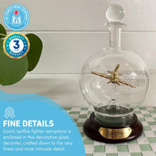 Load image into Gallery viewer, Ornamental glass model of a Spitfire aeroplane in a decorative glass decanter | memorabilia | gifts for men | WW2 gift | wartime memorabilia | Supermarine Spitfire | Battle of Britain