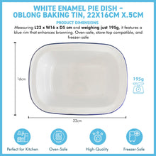 Load image into Gallery viewer, Traditional White Enamel Pie Dish Oblong Baking Tin for Pudding, Steak, and More (22cm x W16 x D5 cm) Oven-Safe Bakeware