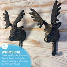 Load image into Gallery viewer, Set of 2 Wall-Mounted Cast Iron Deer Head Hook for Hats, Coats Durable and Stylish