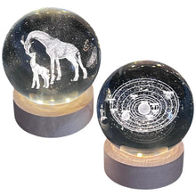 Load image into Gallery viewer, Set of Two 3D Crystal Ball Night Light USB Lamp with Galaxy and Giraffe designs, elegant modern illumination for any room