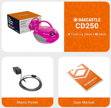 Load image into Gallery viewer, Portable Bluetooth CD Boombox with FM radio | CD, CD-R, CD-RW | 30 Presets | Easy Controls, LED Display, Headphone Jack | OAKCASTLE CD250 (Pink)