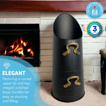 Load image into Gallery viewer, Steel black with two polished brass handles 53CM UPRIGHT COAL HOD | Coal Bucket Fireside Accessories Coal Scuttle Scoop | A Timeless Hearthside Companion for Your Home
