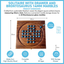 Load image into Gallery viewer, Wooden Solitaire with Drawer for Brontosaurus Marbles | Travel Games | Strategic & Traditional Games | Perfect for Adults & Family Fun