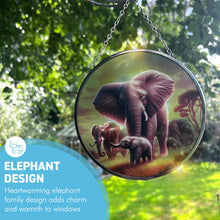 Load image into Gallery viewer, Elephant Family Glass Suncatcher, 15cm diameter Decorative Window Hanging, Vibrant Elephant Design