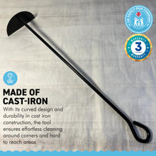 Load image into Gallery viewer, CURVED ASH SCRAPER TOOL FOR FIREPLACE| Cast iron | Tools and accessories for fireplace | BBQ accessories | Fire accessory tool | Ash scraper | Charcoal rake | BBQ and charcoal tools | Pizza oven tools | 49cm long