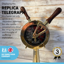 Load image into Gallery viewer, 35cm high Replica ships brass telegraph on a wooden base | Nautical home décor | Coastal maritime ornament