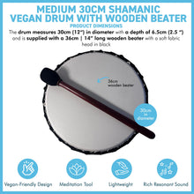 Load image into Gallery viewer, 30cm Shamanic Synthetic Skin Drum with wooden beater, Vegan Percussion Drum