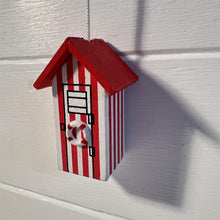 Load image into Gallery viewer, Red and white beach hut light pull | Nautical Theme Wooden Beach Hut Cord Pull Light Pulls