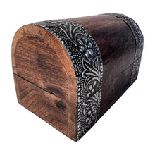 Load image into Gallery viewer, Mango Wood Treasure Box with floral embossed design, ideal for jewellery & trinkets
