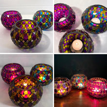 Load image into Gallery viewer, Set of 3 Handmade Mosaic Glass Tea Light Candle Holders, Elegant decor for any occasion