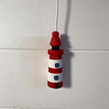 Load image into Gallery viewer, Red and white Lighthouse light pull | Nautical Theme Wooden Lighthouse Cord Pull Light Pull