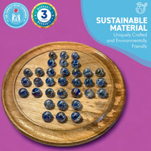 Load image into Gallery viewer, 30cm Diameter WOODEN SOLITAIRE BOARD GAME with VAPOUR GLASS MARBLES | classic wooden solitaire game | strategy board game | family board game | games for one | board games