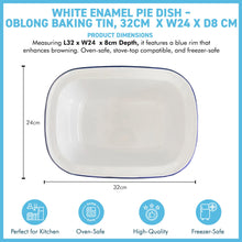 Load image into Gallery viewer, Traditional White Enamel Pie Dish Oblong Baking Tin for Pudding, Steak, and More (32cm x W24 x D8 cm) Oven-Safe Bakeware