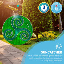 Load image into Gallery viewer, GREEN TRISKELION SUNCATCHER | Light Catcher | Garden Round Hanging Ornament Suncatcher | Feng Shui | Triskelion Motif | Suncatchers | Light Catchers
