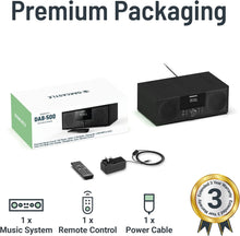 Load image into Gallery viewer, DAB500 CD Player, FM and DAB+ Digital Radio | Bluetooth, Mains Powered, Stereo Speakers, USB, MP3, AUX, Headphone Jack, Custom EQ, Remote Control | Oakcastle DAB Radio and CD-Player | Radio CD Player