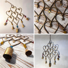 Load image into Gallery viewer, Vintage Style Garden Windchime with Hearts & Stars in distressed golden metal