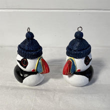Load image into Gallery viewer, Pair of ceramic Cute Puffin hanging ornaments | Light Pull | Nautical Theme ceramic Cord Pull Light Pulls